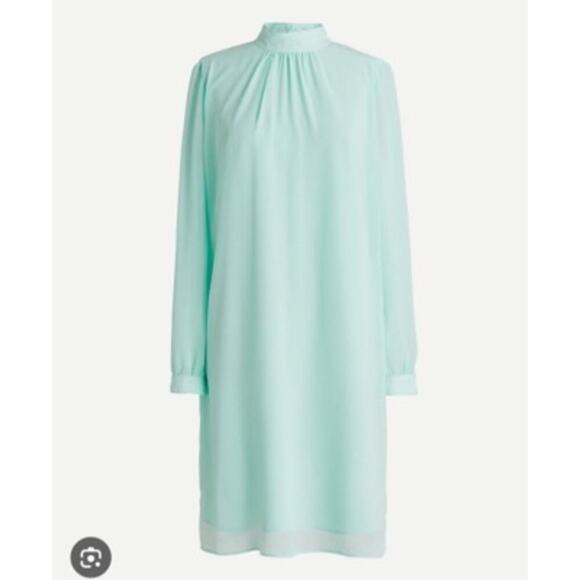 NWT J. Crew Size 14 Mock neck Shift Dress Long Sleeves Mint Green Chiffon - Picture 3 of 13